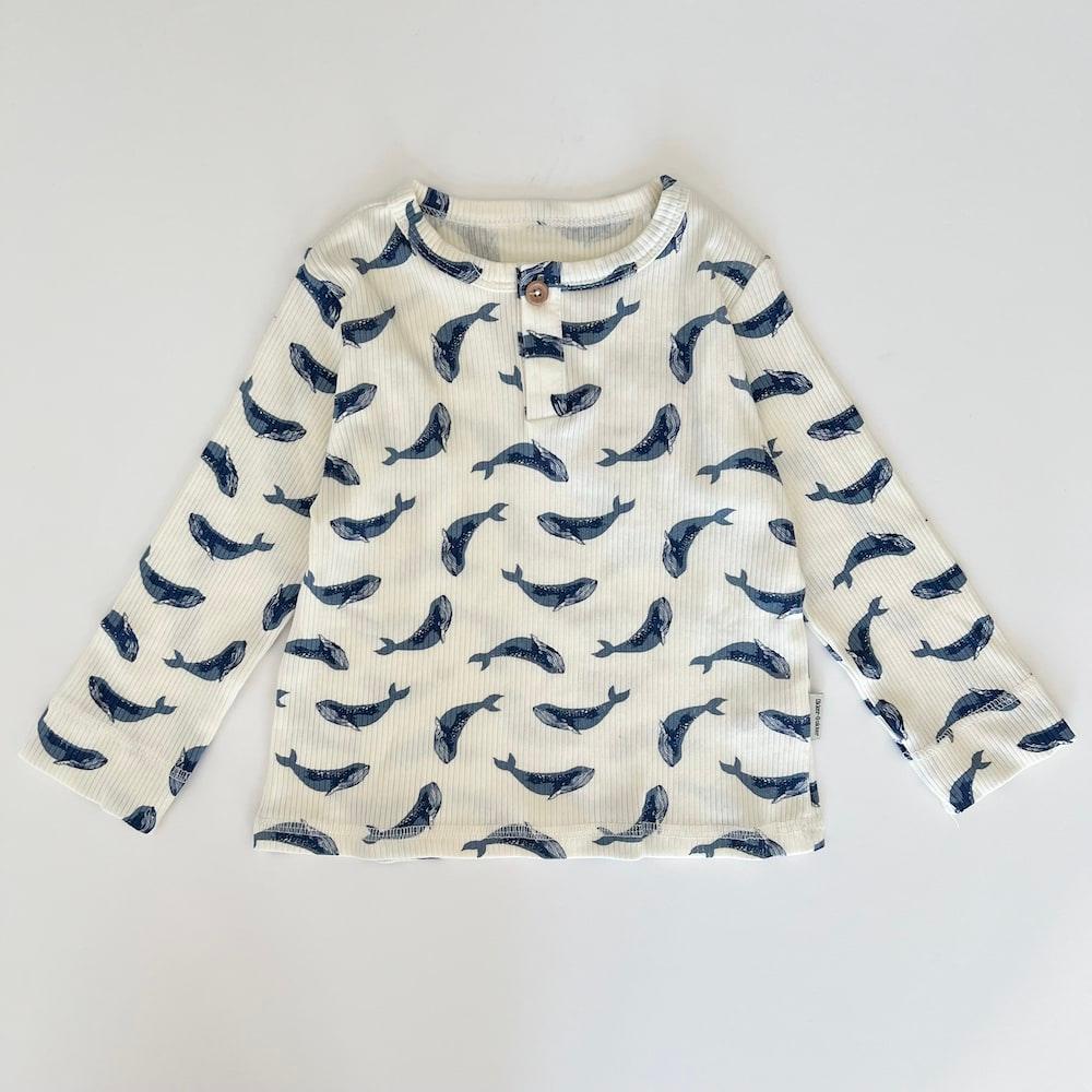 Basic rib langærmet bluse - blue whales