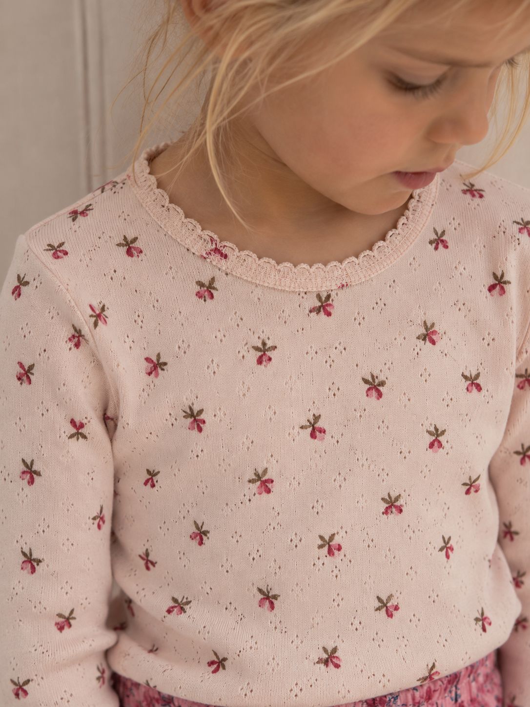 Pointelle LS bluse - fluffy bell blush