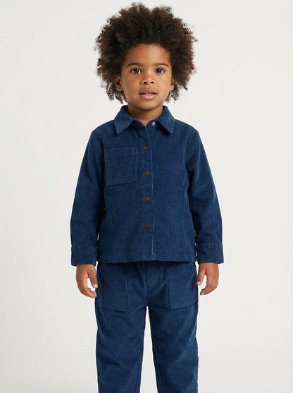 Fløjlsskjorte med trykknapper - navy sail