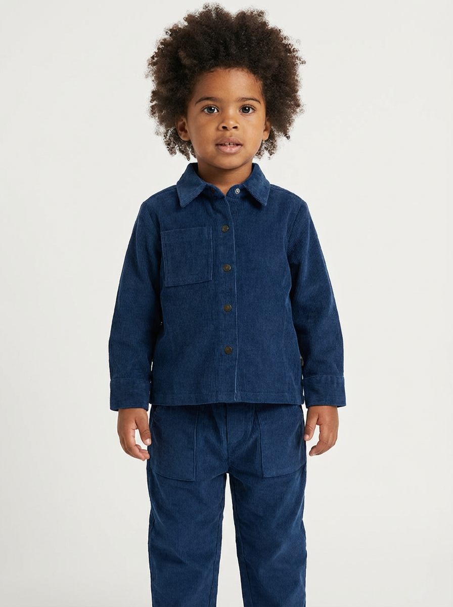 Fløjlsskjorte med trykknapper - navy sail