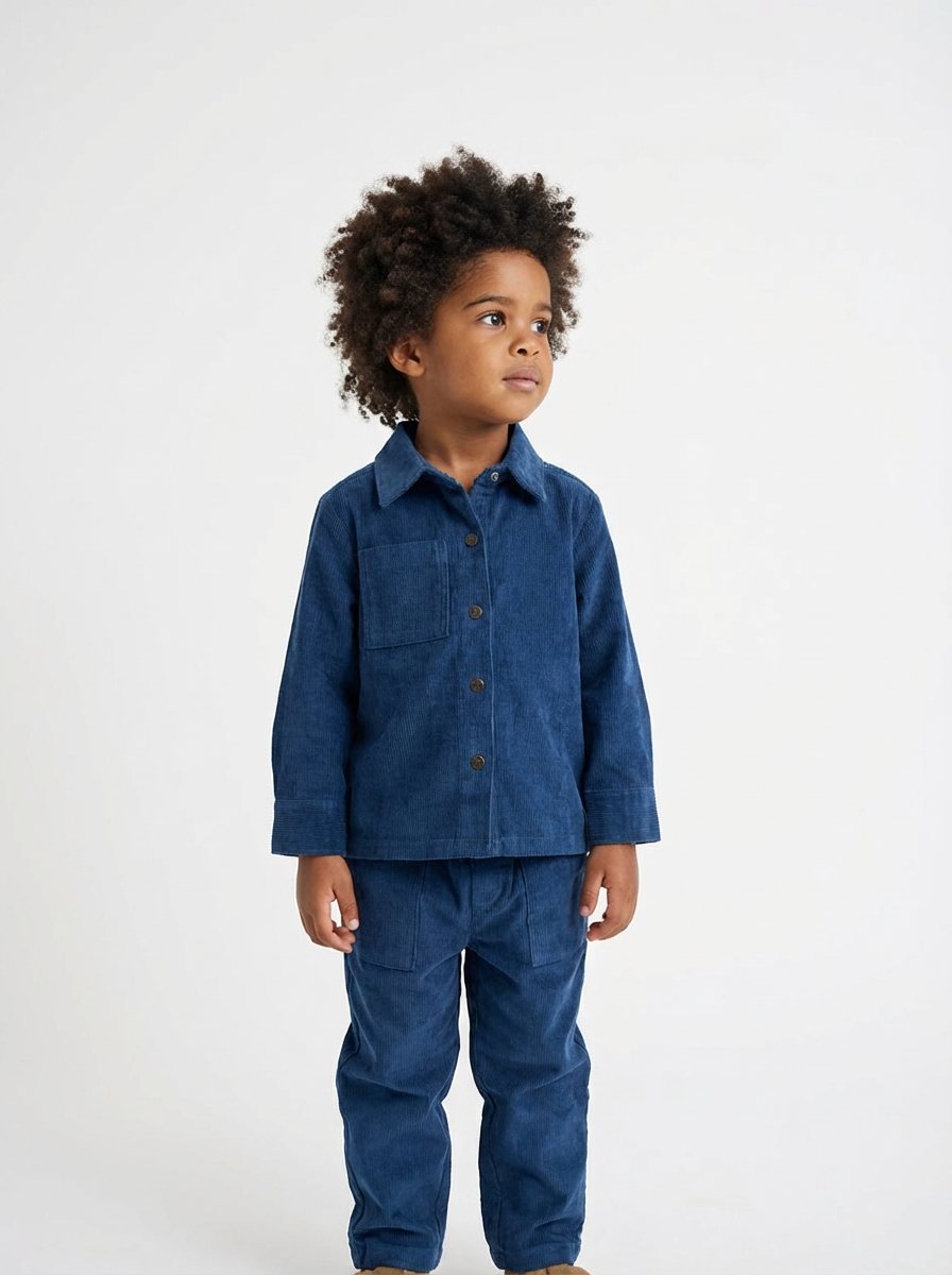 Fløjlsskjorte med trykknapper - navy sail