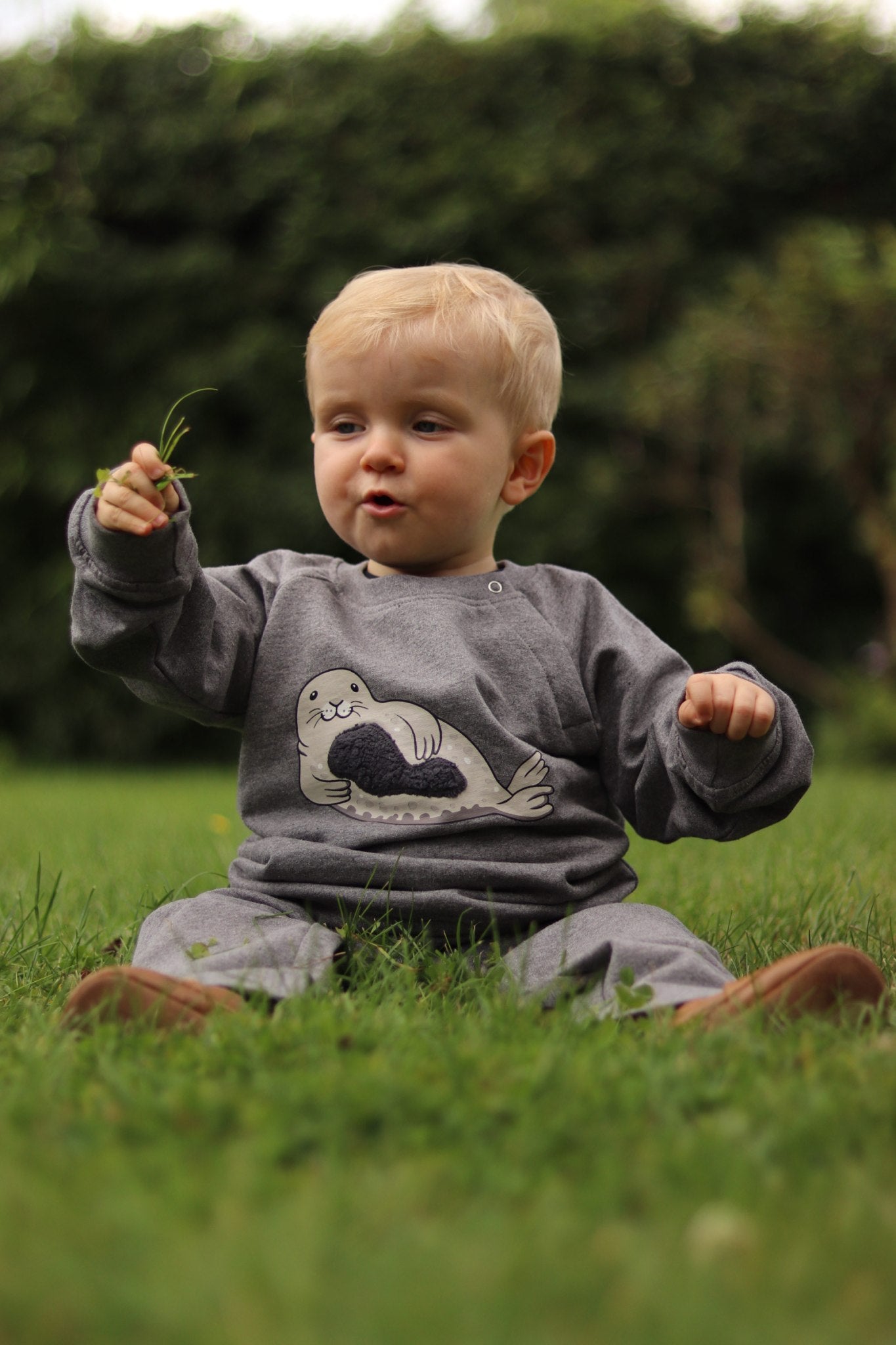 Louie sweat bluse med sæl og knaplukning - gray melange